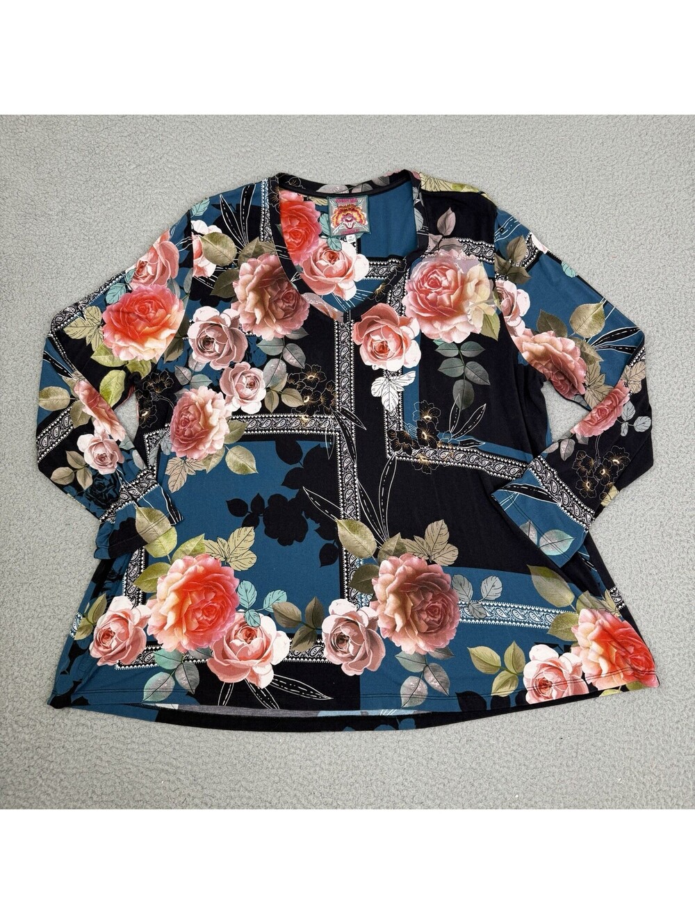 Johnny Was plus size 2X tunic top colorful floral boho v-neck Bamboo Stretch